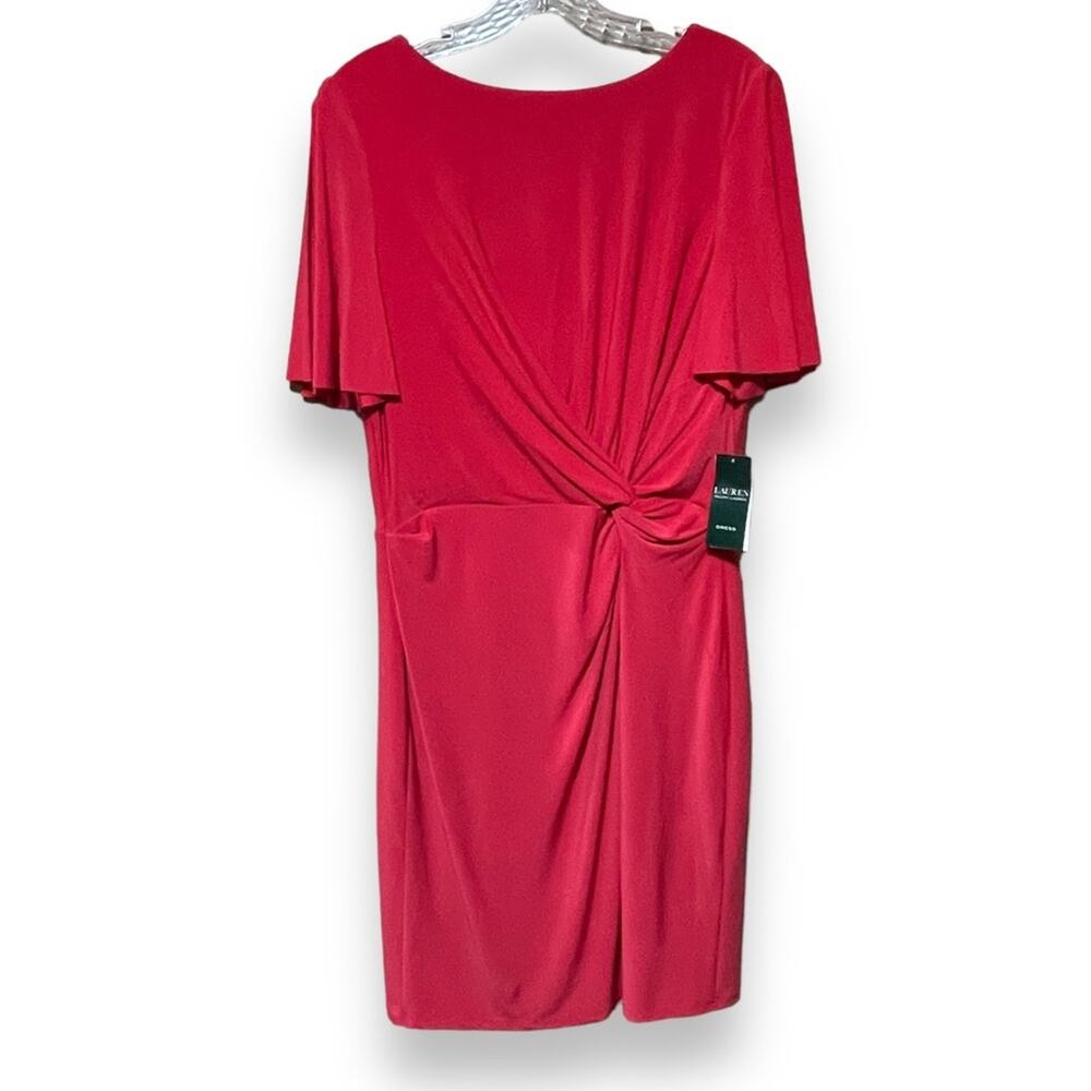 Lauren Ralph Lauren Twist Front Split Sleeve Sheath Dress Watermelon 12